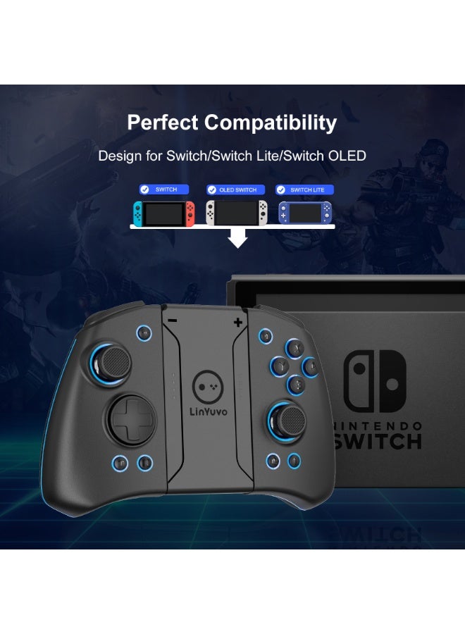 LinYuvo وحدة تحكم ألعاب بلوتوث Classic Joypad LinYuvo KS33 لجهاز Switch و Switch Lite و Switch OLED مع 8 ألوان من إضاءة RGB، عصا معدنية، جيروسكوب بستة محاور، وظيفة Turbo، اهتزاز مزدوج قابل للتعديل، وظيفة إيقاظ، تحكم بالحركة، انفجار سريع، بطارية 500mAh - Image 2
